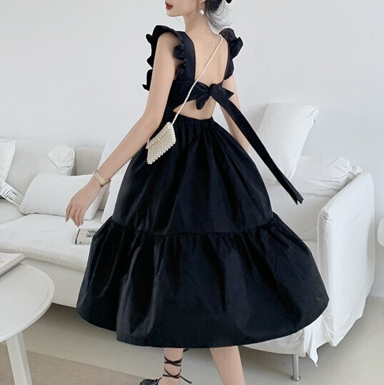 ワンカラー ワンピース ノースリーブ 春 夏 秋 冬 きれいめ カジュアル かわいい フォーマル aライン Aライン フレア ワンピドレス 膝丈 ミディアム丈 ミドル丈 フリル袖 スクエアネック フレ