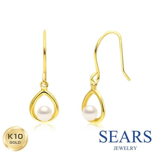 ピアス 10金 フックピアス K10 淡水パール しずく 誕生日 プレゼント ゴールド ギフト ジュエリー