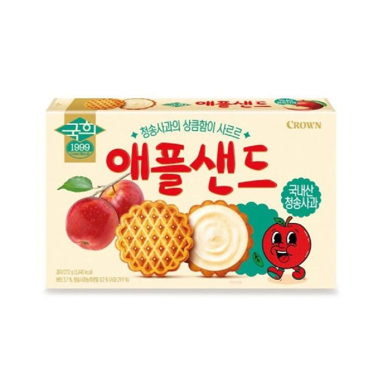 Qoo10] クラウン製菓 韓国のお菓子 リンゴ ワッフルサンド 2 : 食品