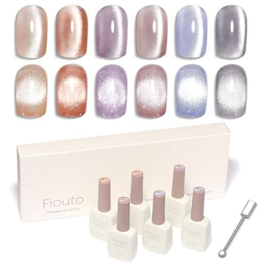 FIOUTO ジェルネイル マグネットネイル 猫目ジェルキャッツアイジェル マットジェル ポリッシュセット ダイヤモンド カラージェル キラキラ輝き UV/LED対応 6色セット 磁石付き (宝石マグ