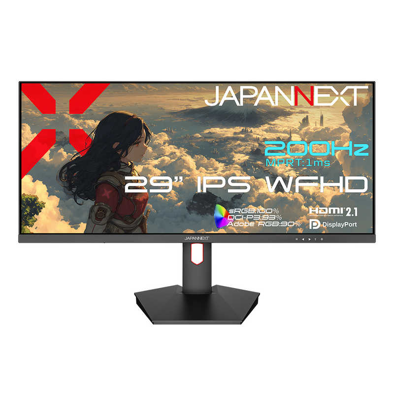 JAPANNEXT　29型 IPS 200Hz/1msMPRT UWQHD2560×1080 ゲーミングモニター HDMI2.1 DP WQHD：120Hz VRR　JN-IPS29G200WF