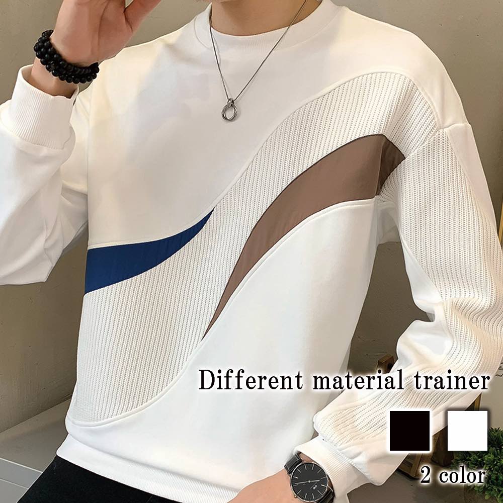 トレーナー メンズ 異素材トレーナー 大人 プリント 厚手 暖かい おしゃれ 秋 ゴルフウェア ビッグシルエット ジップ 無地 極暖 白 ストリート ゴルフ 防寒 派手 大きいサイズ スウェット スポ