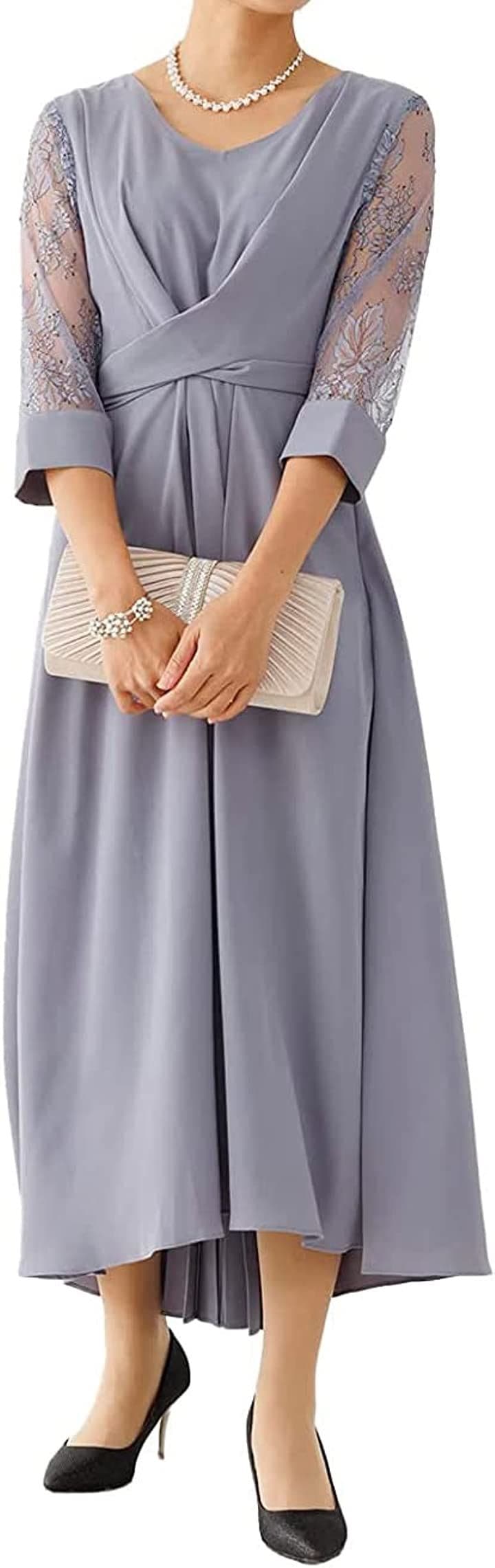 パーティ ワンピース ドレス レディース 結婚式およばれワンピース パーティードレス B-GRY( ブルーグレー / 77000020, S)