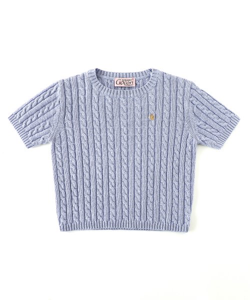 LOGO CABLE KNIT TOP - PALE BLUE