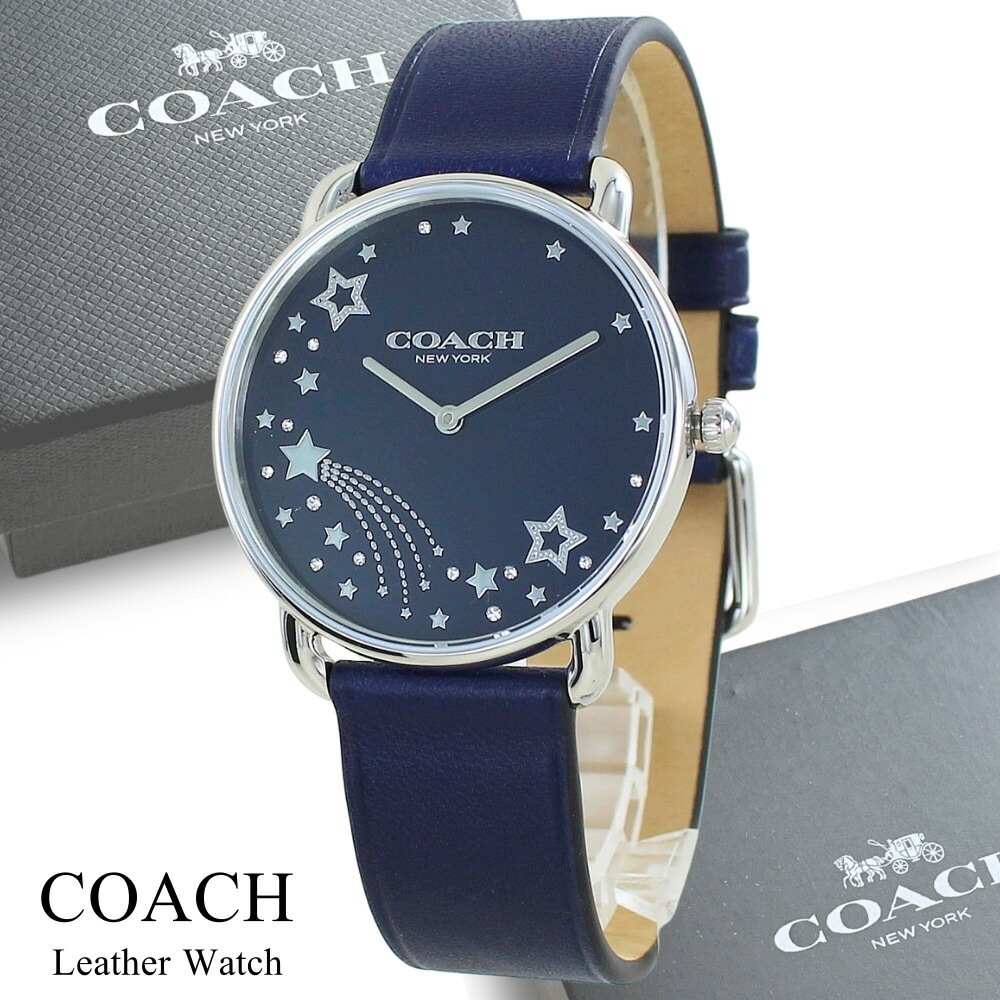 コーチ 腕時計 手表 レディース エリオット ブランド ネイビー レザー 星 シンプル おしゃれ かわいい 2針 アナログ 時計 仕事用 プレゼント 誕生日 結婚祝い 結婚記念日 成人式 入学祝い 女