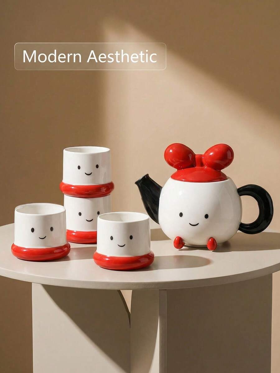 DearDali 1個 かわいい足型セラミックティーセットノルディック インス スタイルホワイト&レッドカラーブロッキング3Dフット