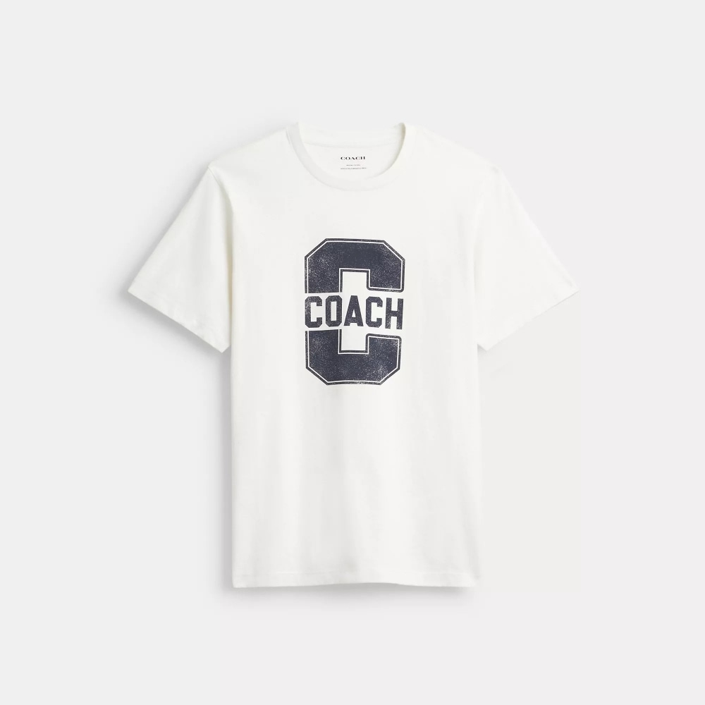 オーガニックコットンヴィンテージアイボリーのコーチバーシティクラシックTシャツ