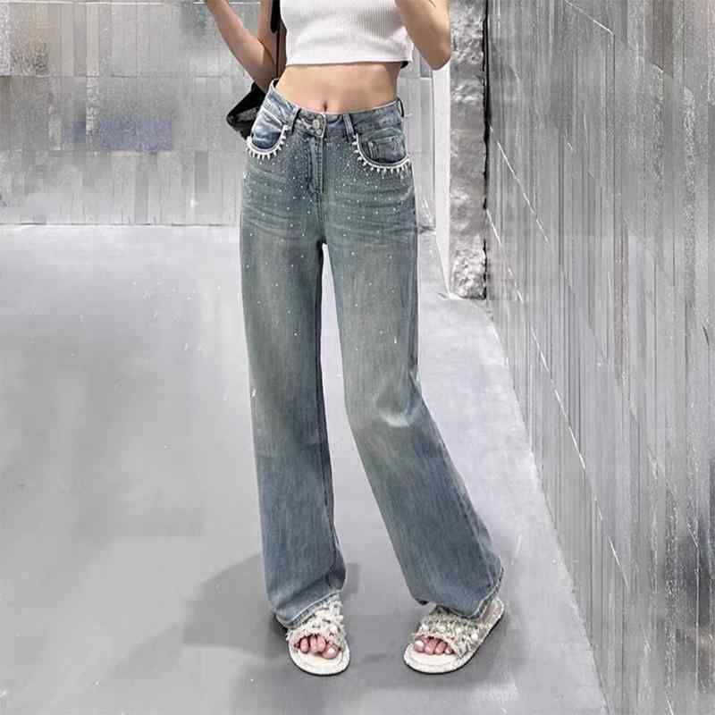 レディース ファッション カジュアル おしゃれ ラインストーン ビーズ 光沢 極 薄 小さめ ストレート ジーンズ 日焼け防止 パンツ フェイシャルマスク パンツ 夏