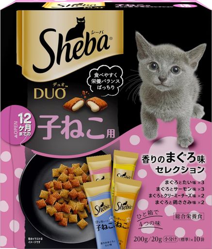 シーバ デュオ キャットフード 12ヶ月までの子ねこ用 香りのまぐろ味セレクション 200G×12個(ケース買い)