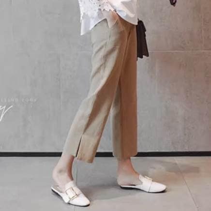 ボトムス パンツ クロップドパンツ カジュアルパンツ 9分丈 ストレート スリット ファスナー ポケット ハイウエスト 綿 麻 かわいい 大人可愛い きれいめ シンプル 大人 上品 おしゃれ お洒落