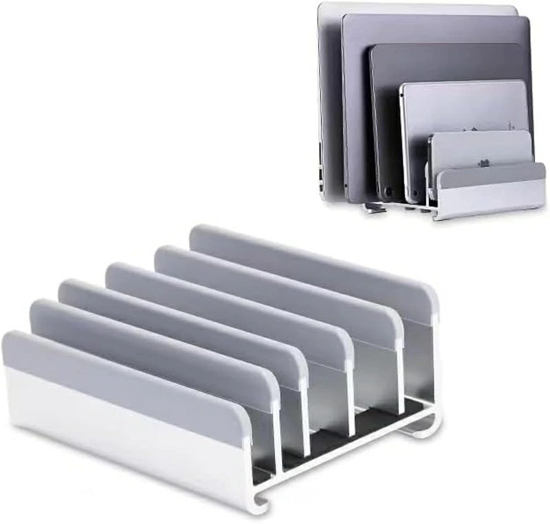 ノートパソコンスタンド 縦置き 最大5台収納できる ホルダー幅調節可能 pc スマホスタンド 収納 アルミ合金素材 安定 クラムシェルスタンド 省スペース 滑り止め