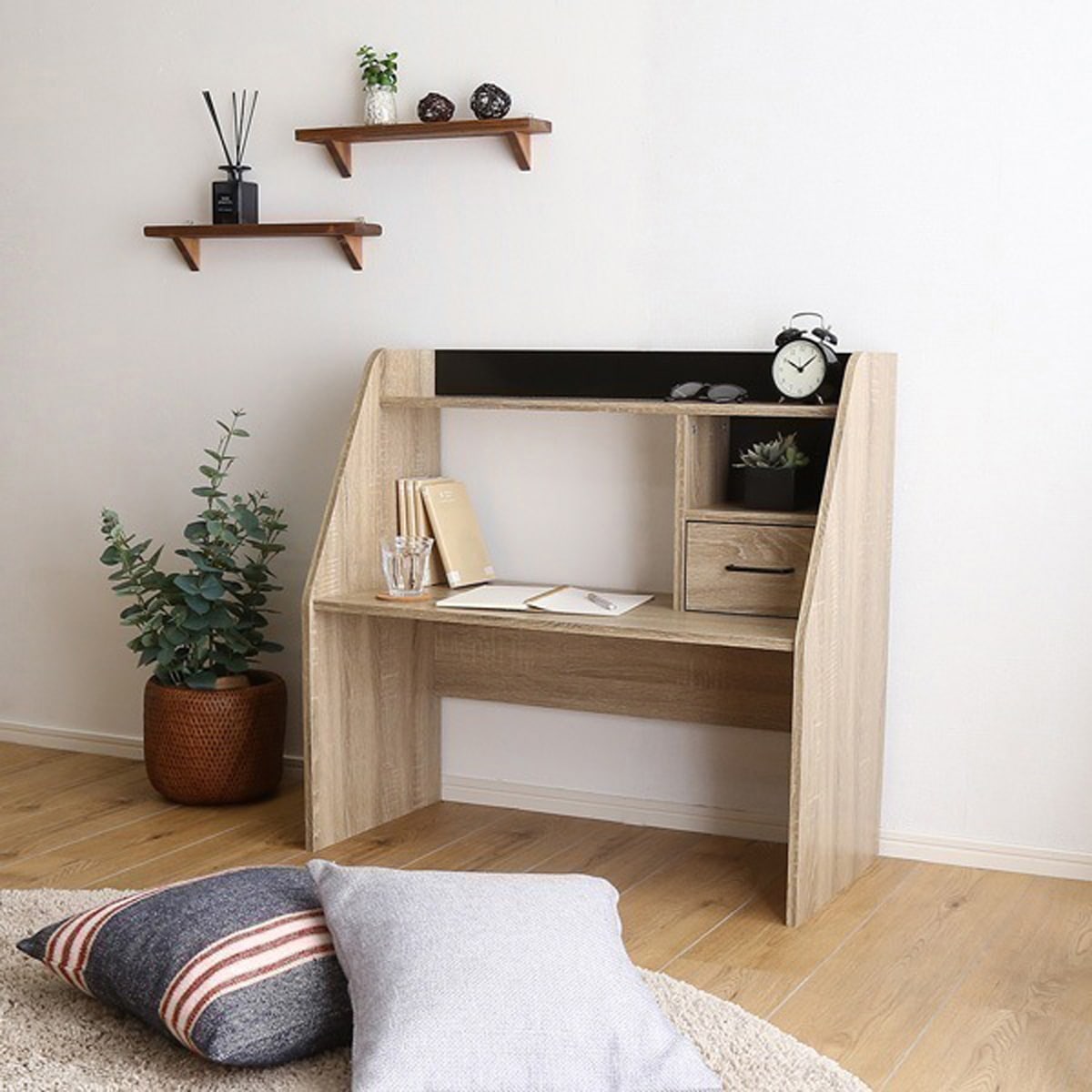 ローデスク コンパクトローデスク 机 納棚収納BOX付 背板はリバーシブルタイプ