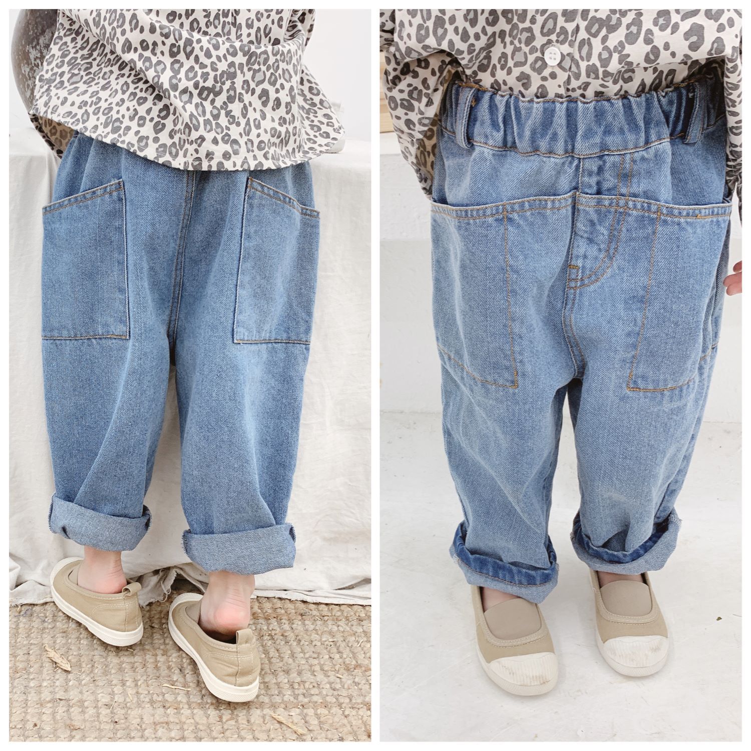 春と秋子供服新しい,男女の赤ちゃんジーンズ,男性の女の子のズボンハーレムパンツ