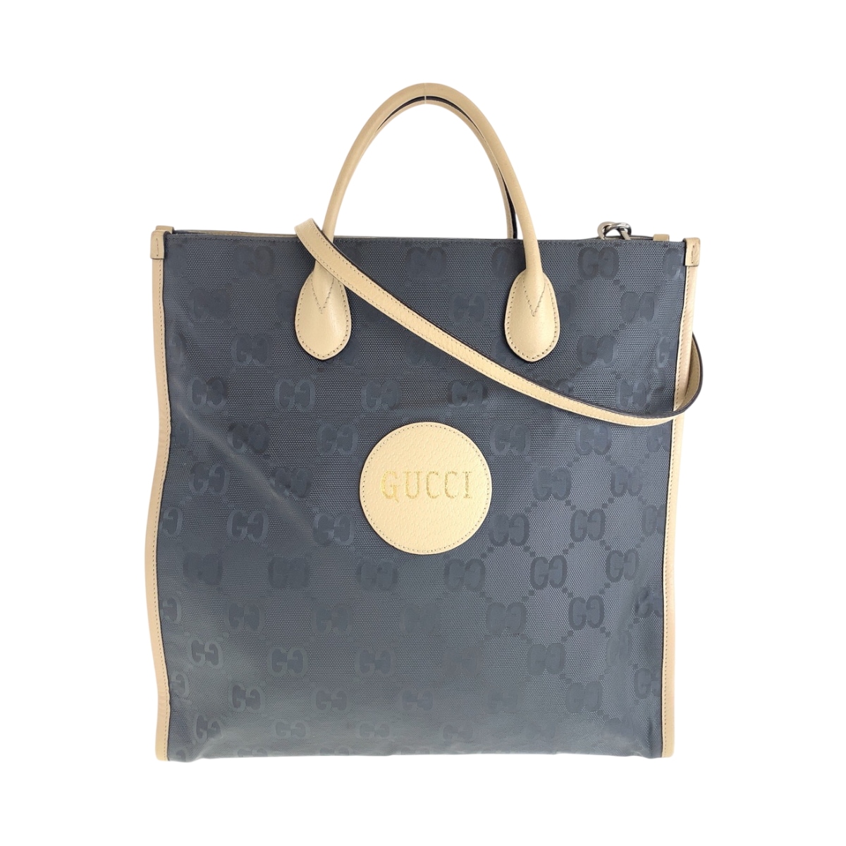 美品 オフザグリッド グレー ベージュ シルバー金具 ナイロン 630355 トートバッグ ショルダーバッグ 2way レディース 500500