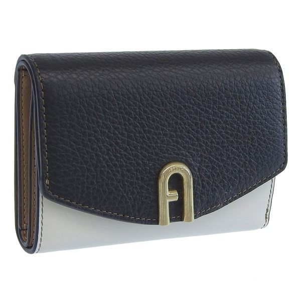 フルラ 財布 レディース 三つ折り財布 アウトレット レザー ホワイト×ブラック プリムラ FURLA PRIMULA M COMPACT WALLET VITELLO ROI WP00217BX00