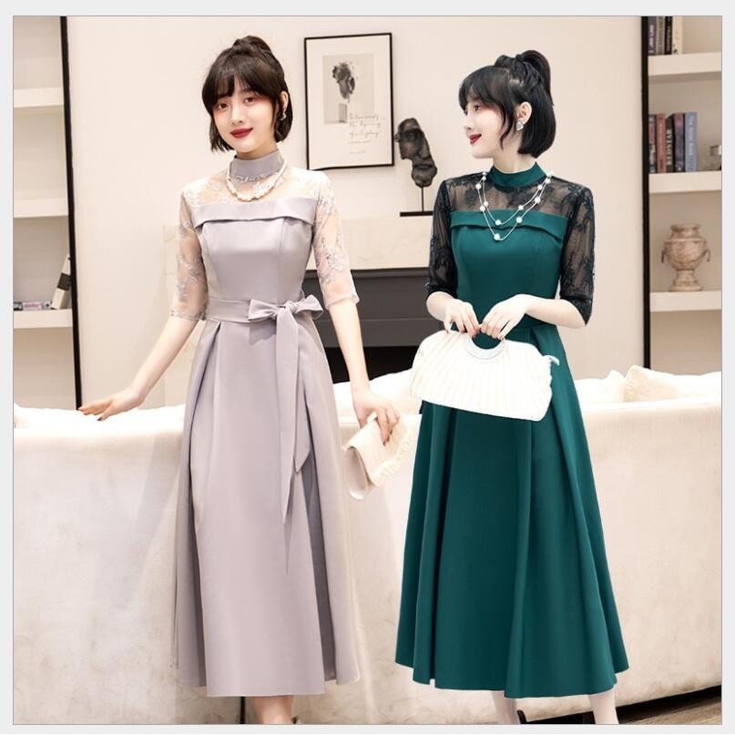 パーティードレス 結婚式 大きい ミモレ丈ワンピース 30代 40代 50代 袖あり きれいめ お呼