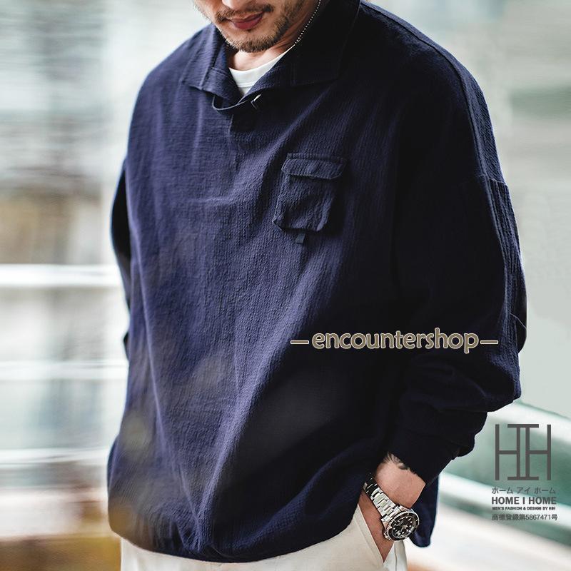 秋の新作 3日以内に発行 ポロシャツ メンズ 長袖 ガーゼ大きいサイズ ネイビー プルオーバーシャツ 綿100 ゆったりラウンド裾 スリット入り 20代 30代 40代 50代 60代 メンズファッシ