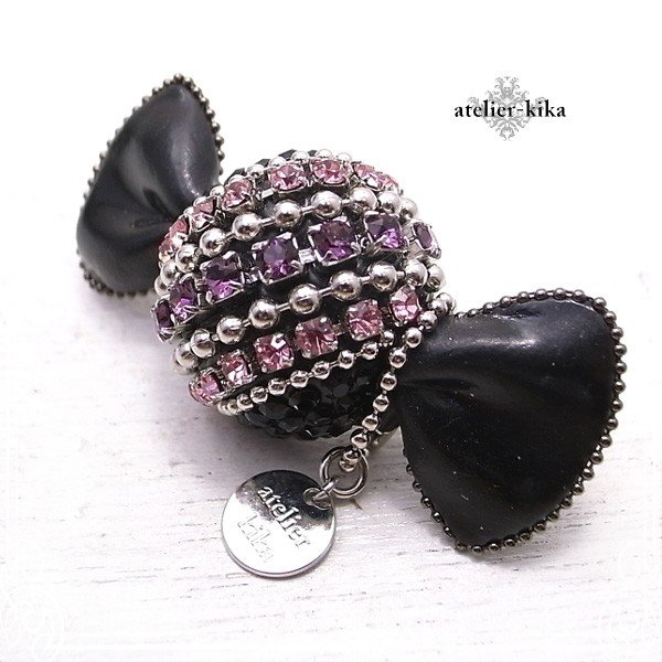 リボンピンブローチ (ピンク) スワロフスキー きらきら デコレーション ジュエルデコ atelier-kika [ アトリエキカ ]
