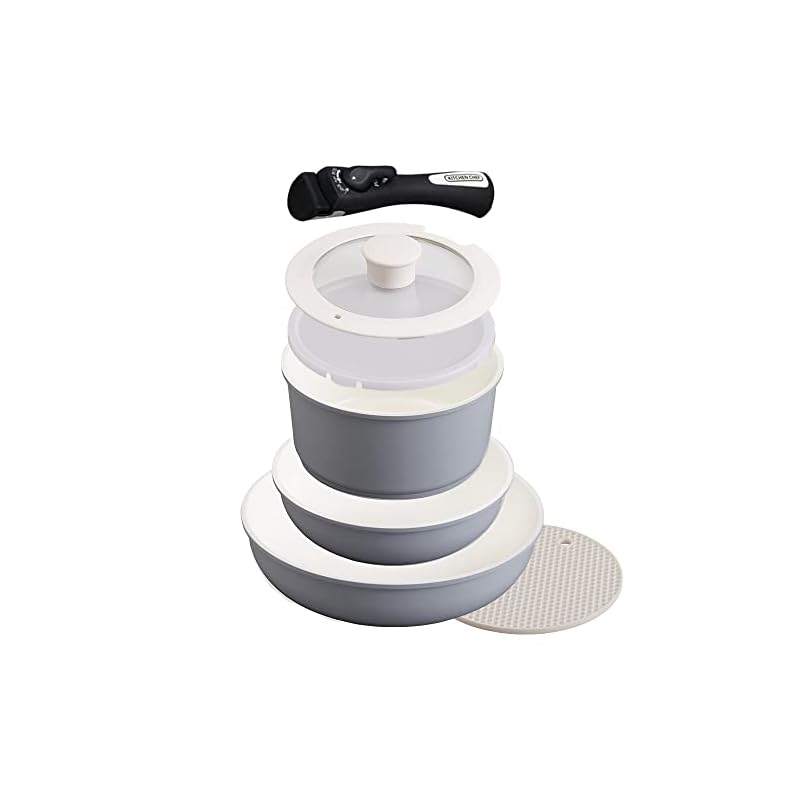 【3日以内発送】【時短省エネ】アイリスオーヤマ 取っ手のとれる フライパン 鍋 6点セット IH ガス火対応 26cm 20cm コンパクト収納 軽量 セラミックカラーパン グレー 8,302円