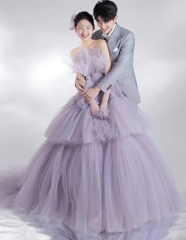 限定セールプリンセス風 レディースドレス ウェディングドレス 結婚式 花嫁ドレス ロングドレス チュールスカート おしゃれ パープル 上品 きれいめ 姫系 森系 宴会 披露宴 撮影 前撮り 後撮り 礼