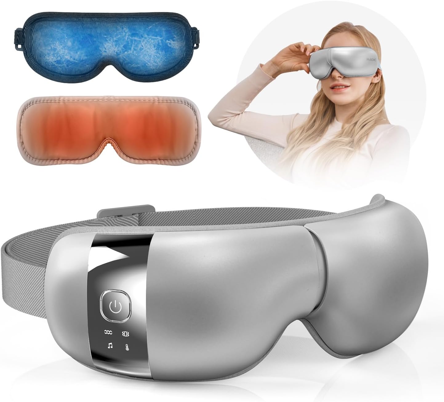 プレミアムアイマスク 温熱＋冷却ジェルパッド 360エアバッグ 空気圧 振動 Bluetooth 音楽機能 グラフェン加熱 自動オフ 目元エステ 睡眠専門医監修 快眠サポート 折り畳み式 軽量 充