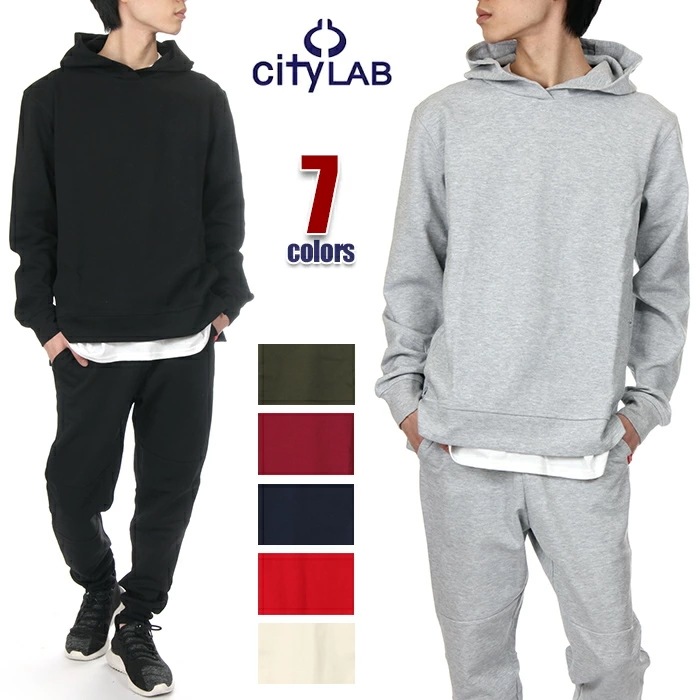 上下セット CITY LAB スウェット 上下 メンズ シティラブ パーカー + スウェットパンツ 大きいサイズ 無地 ロング丈 サイドジップ スキニー スリム ジョガーパンツ ビッグサイズ 部屋着