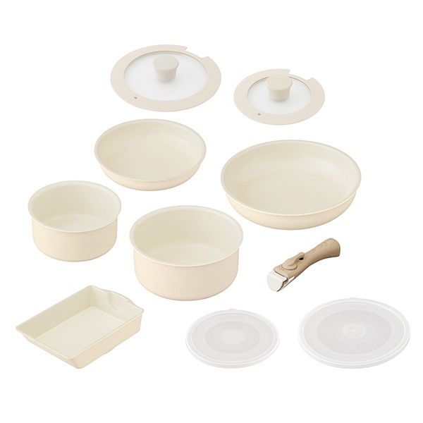 フライパンセット CC-10S ディープアイボリー セラミックカラーパン 10点セット メーカー直送