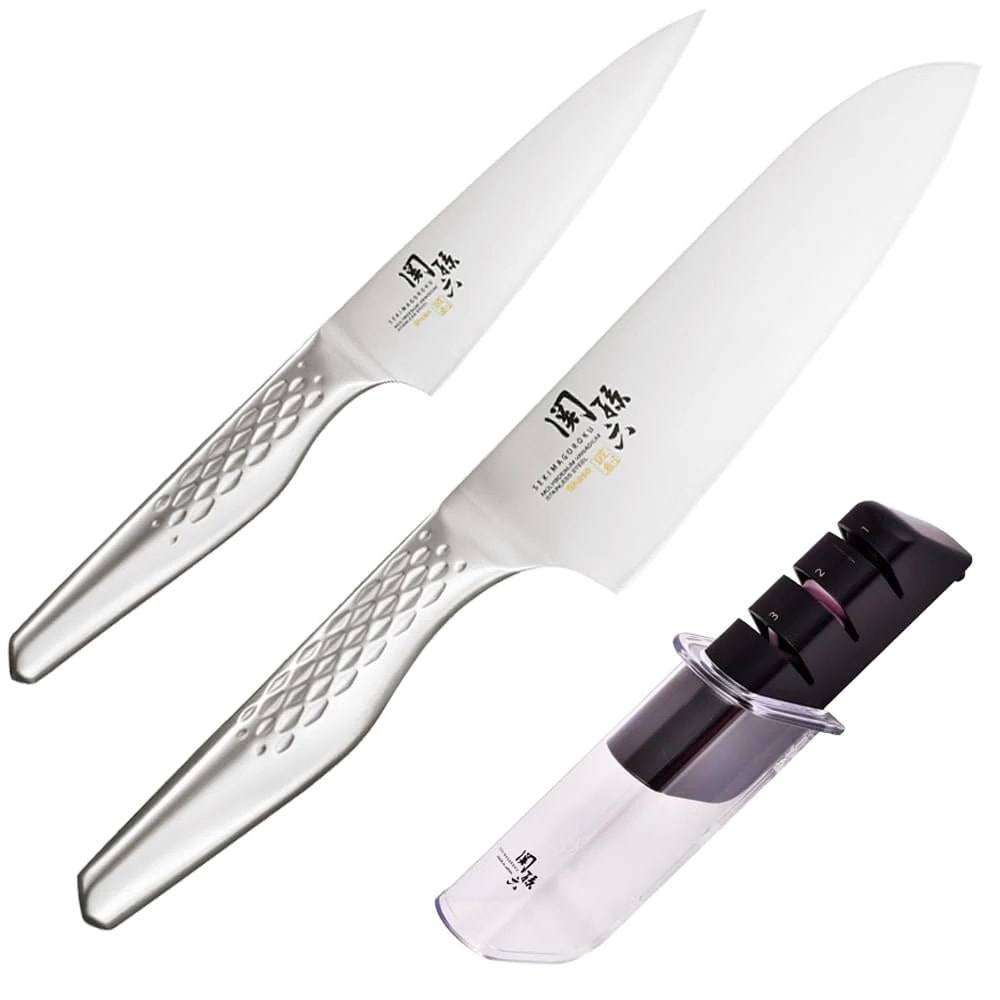 関孫六 匠創 包丁3点セット 三徳包丁 ペティナイフ 純正シャープナー 日本製 KAI 食洗機対応 オールステンレス 包丁セット 砥ぎ器 砥石 ナイフ 関の刃物 三徳3点セット