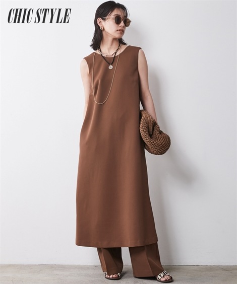 ロングマキシ丈/半袖 大きいサイズ ノースリーブワンピース シックスタイル