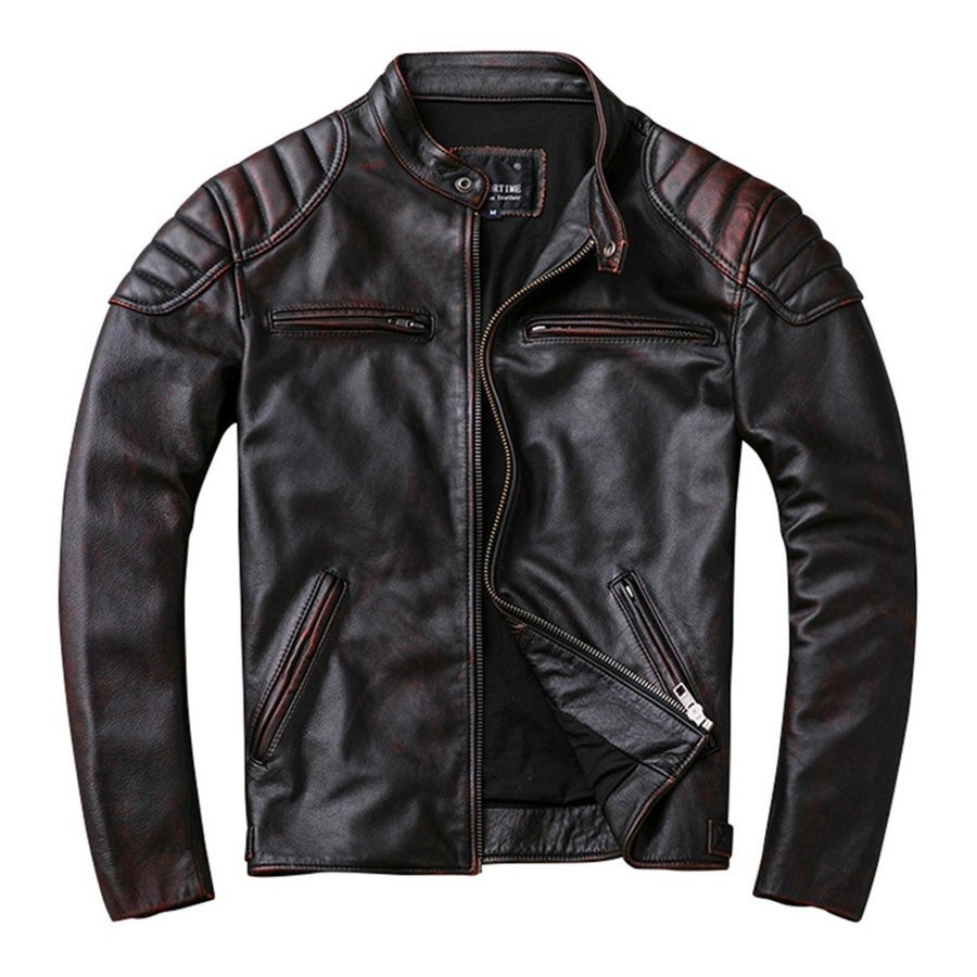 ライダースジャケットメンズ本革シングル立て襟レザージャケットメンズ牛革革ジャンメンズ本革ブルゾンアウター皮ジャンバイク 14,652円