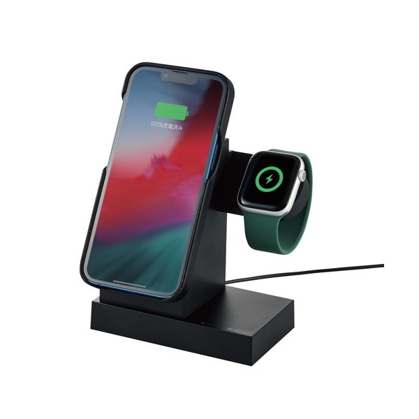 W-MS05BK ワイヤレス充電器 7.5W マグネット式 スタンド アップルウォッチ充電器はめ込み可 同時充電可 ブラック メーカー直送