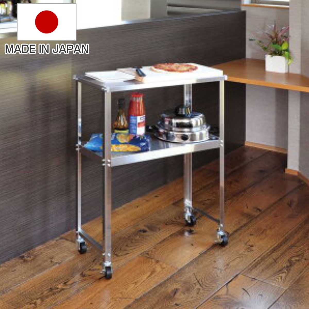 キッチンワゴン ステンレス移動キッチン作業台 幅60cm アジャスター付き 天板付き キッチンストッカー キッチン ストッカー 日本製 作業台 隙間収納 収納 作業台ワゴン オールステンレス