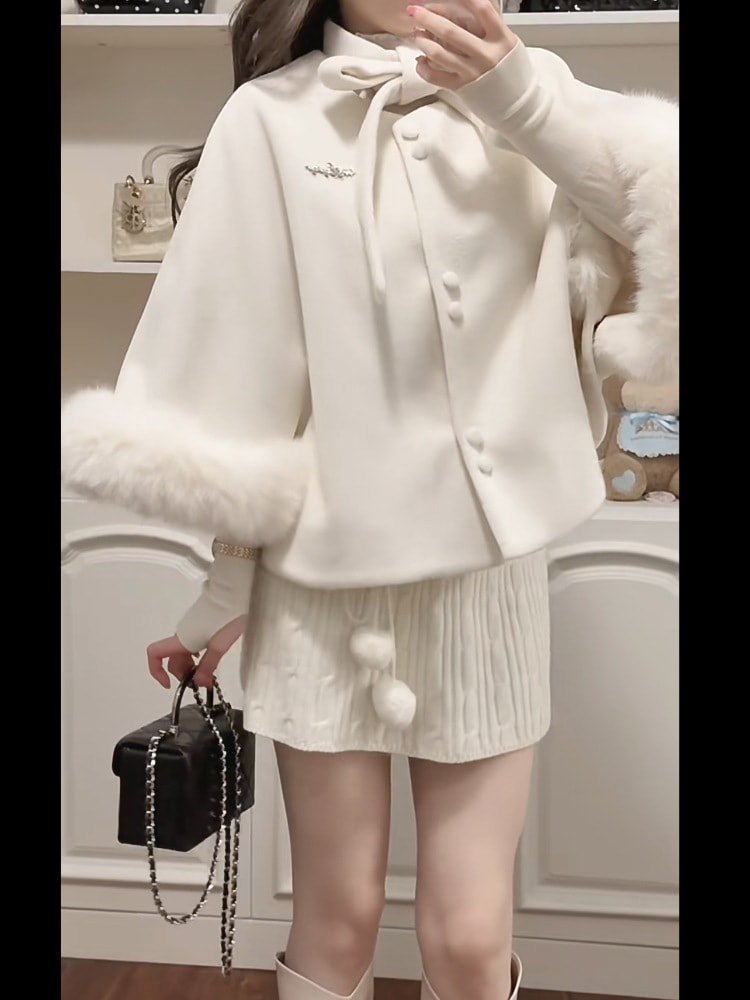 冬の箱入り娘風フレンチシックで優しい暖かさのカーディガンコート毛並みのパッチワークコート