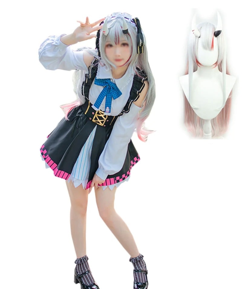 ウィッグ+角付き バーチャルYouTuber ホロライブ2期生 百鬼あやめ コスプレ衣装 仮装セット