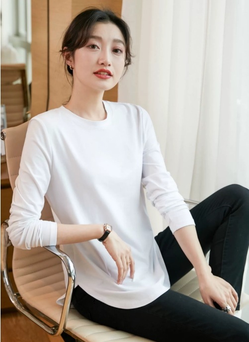 トップス Tシャツ 長袖Tシャツ カットソー プルオーバー 白トップス 長袖 クルーネック 襟なし ストレート 綿 かわいい 大人可愛い きれいめ シンプル カジュアル おしゃれ お洒落 大人女子