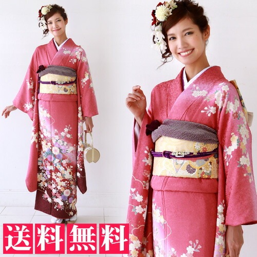 レンタル最大20日間 正絹 振袖 レンタル 成人式 セット 20点フルセット 派手 ピンク 赤 桜 撫子成人式から結婚式やフォーマルまで　着物　kimono フリソデ ふりそで renta