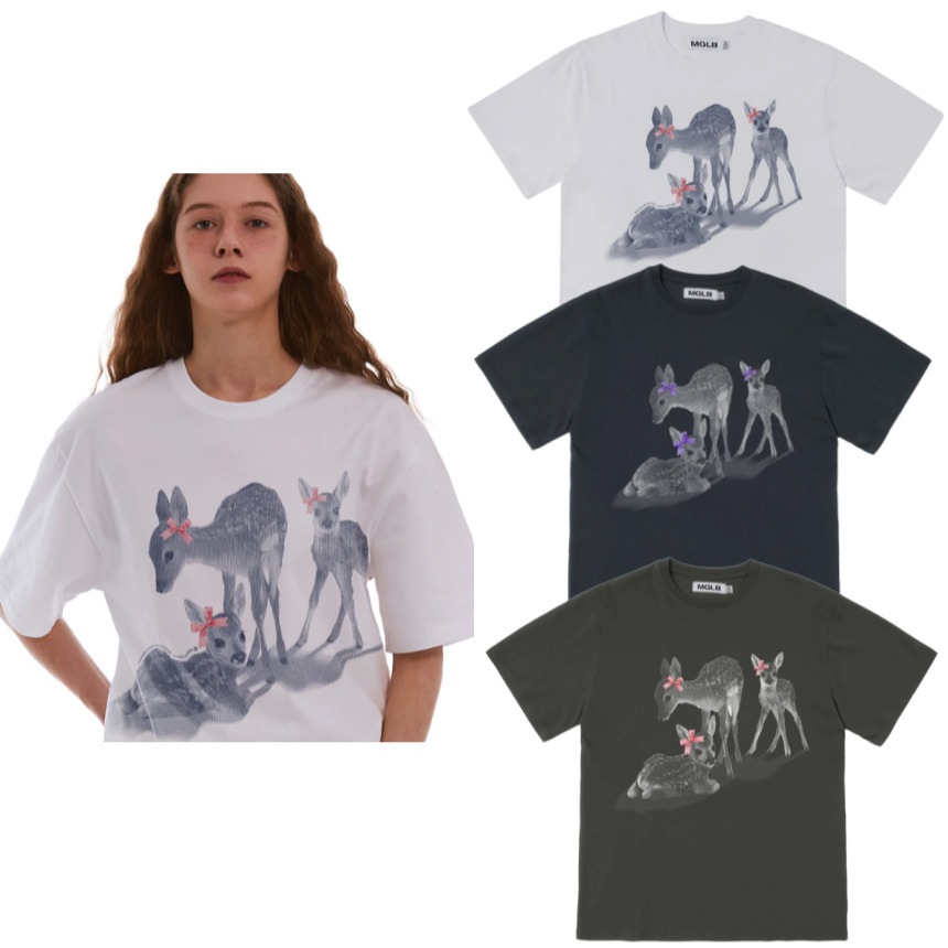 [RIIZEソンチャン着用][韓国人気Tシャツ] matchglobe リボン 鹿 オーバーフィット Tシャツ 3色