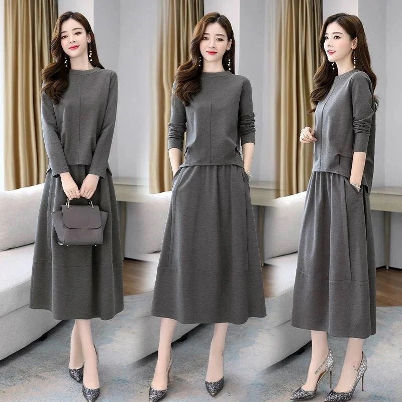 セットアップレディース秋冬カジュアル長袖上下セットアップ黒スカートパーカータイトスカートセットアップ2030403色