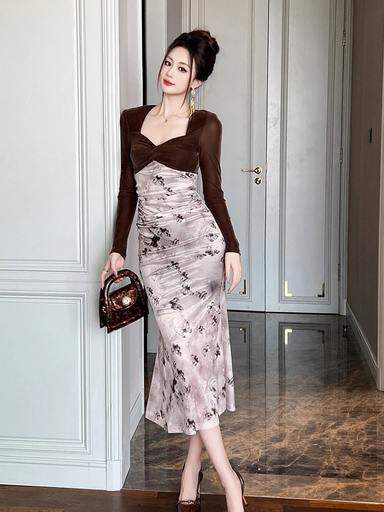 2024秋冬新品 レトロ ベルベット タイトワンピース ドレス パーティー キャバ 大人 同窓会 披露宴 卒業式 結婚式 演奏会 ウェディング 二次会 メガ割30%までに制限