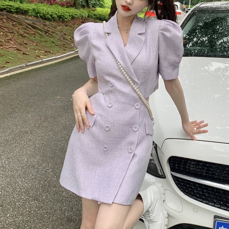 3color レディース ワンピース スーツワンピース ボリュームスリーブ ショート丈