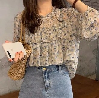 レディース トップス シャツ ブラウス 長袖 パフスリーブ フリル袖 レース シフォン フリル 透け感 シースルー かわいい 大人可愛い きれいめ シンプル カジュアル 上品 おしゃれ レトロ