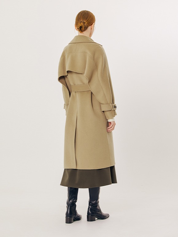 ハンドメイドバックフラップベルテッドロングコート(QZALC01)