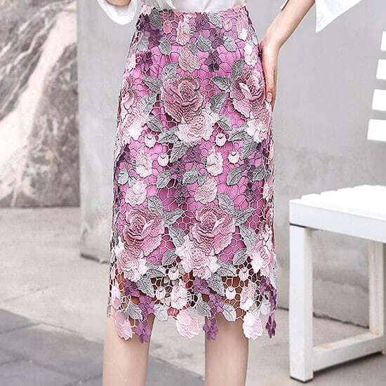 【送料無料】レディース ローズ柄 レース タイト スカート フォーマル お呼ばれ 大人可愛い