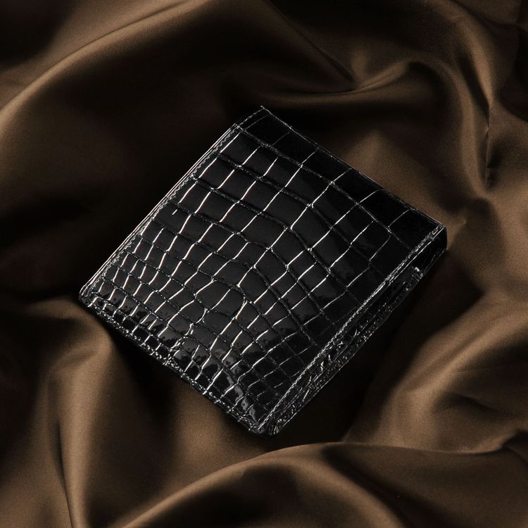 ナイルクロコダイルメンズ折り財布無双シャイニング加工センター取り日本製