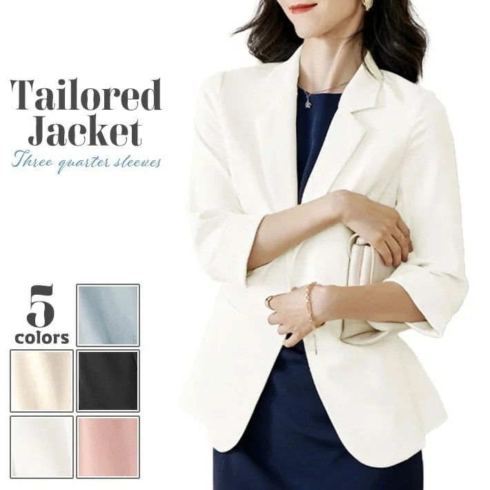 【急速出荷】ストレッチ性と落ち感のある サラリ 薄手 ジョーゼット素材 七分袖 テーラードジャケット ブレザー きれいめ カジュアル 楽ちん ビジネス オフィス 通勤 OL ゆったり 30代 40代