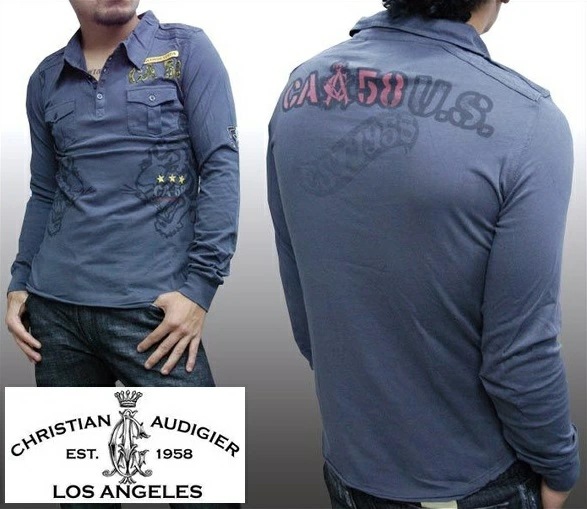 セール クリスチャンオードジェー メンズ 長袖 ポロシャツ Christian Audigier CA MEDALS OF HONOR EBONY LAセレブ ファッション ハリウッド セレブ カ