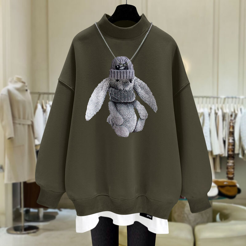 トップス トレーナー プルオーバー 長袖 ハイネック 重ね着風 ミディアム丈 かわいい 大人可愛い きれいめ シンプル 上品 おしゃれ かっこいい レトロ ラフ こなれ感 個性的 主役級 存在感