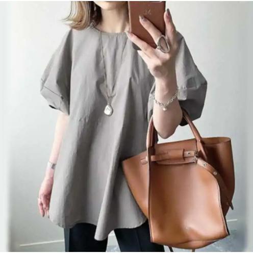 ブラウス 半袖 レディース Tシャツ パフスリーブ ボリューム袖 クルーネック 夏 プルオーバー トップス 可愛い 20代 30代 大人 通