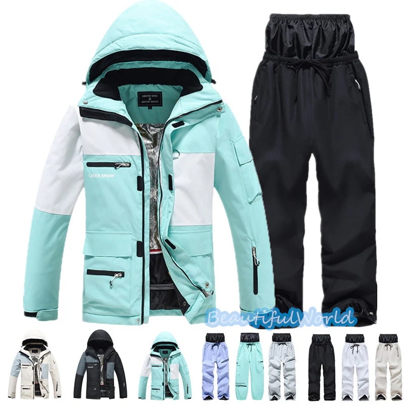 スノーボードウェア上下セットスキーウェアメンズレディースセットアップ男女兼用スノボウェアスノーボードジャケットパンツ撥水防風保温雪遊び暖かいH71