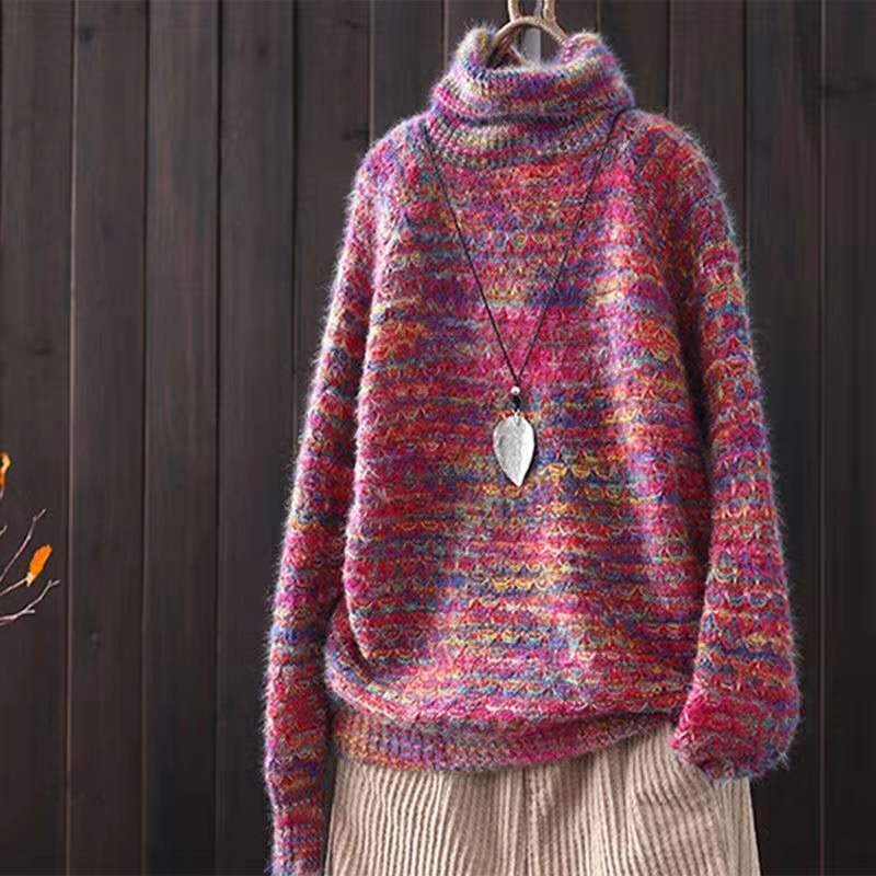 【秋冬定番】 人気を獲得 フェミニン 混色 ハイネック 厚手 ニット セーター レディース